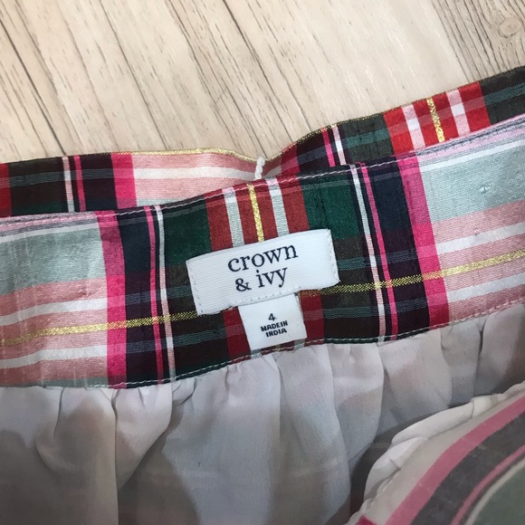 Crown & Ivy Plaid Skirt white red green with Bow size 4 - Picture 8 of 10